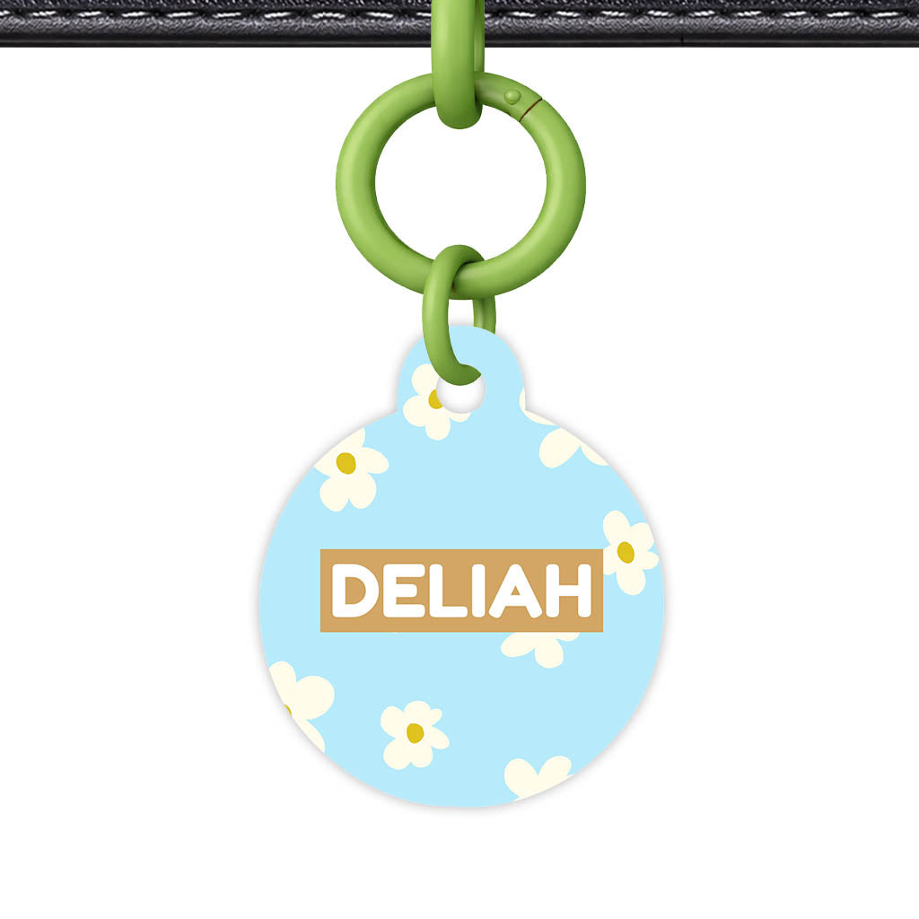 Daisies Blue and Cream QR Smart Pet Id Tag Tag (Dog Tag & Cat Tag)