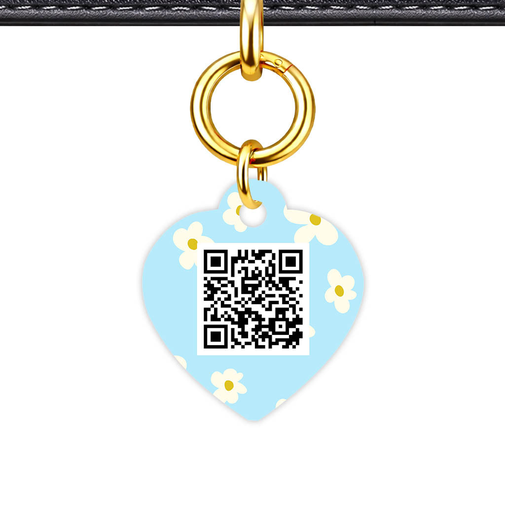 Daisies Blue and Cream QR Smart Pet Id Tag Tag (Dog Tag & Cat Tag)