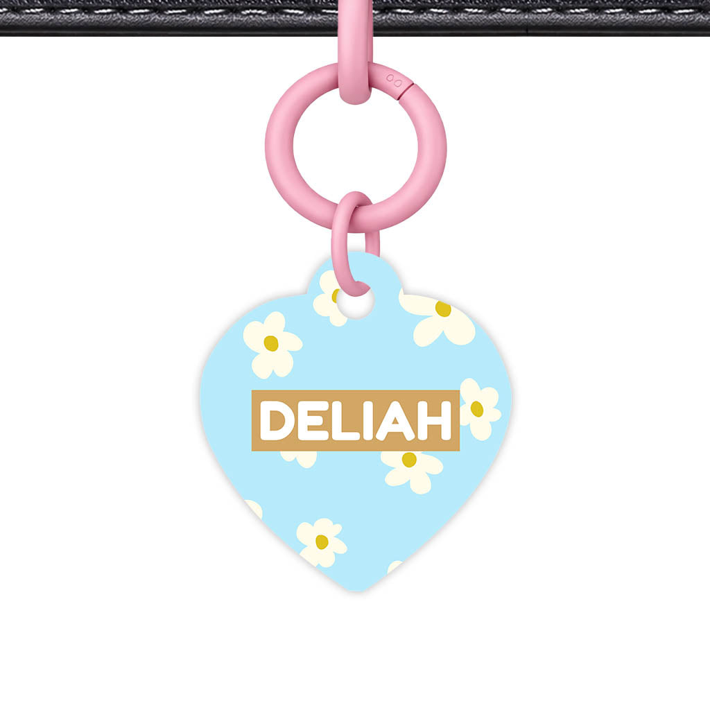 Daisies Blue and Cream QR Smart Pet Id Tag Tag (Dog Tag & Cat Tag)