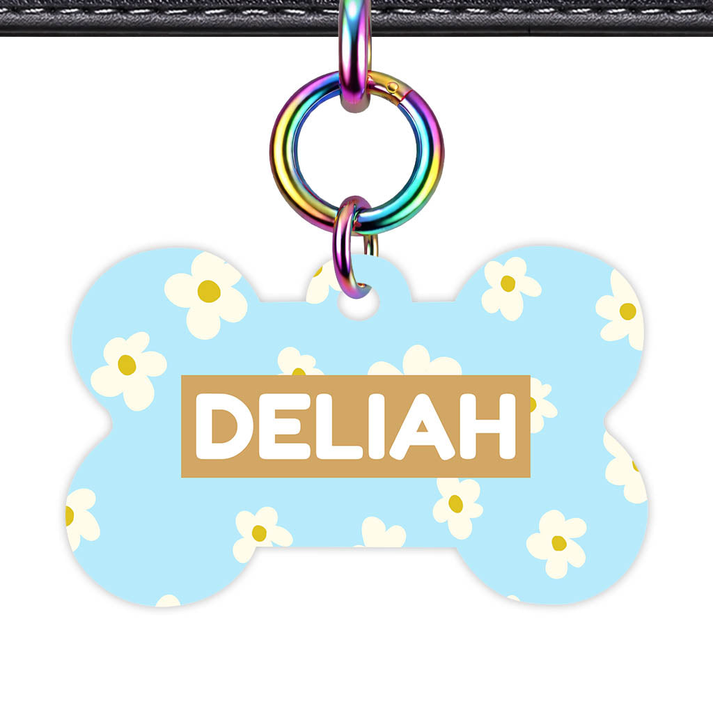 Daisies Blue and Cream QR Smart Pet Id Tag Tag (Dog Tag & Cat Tag)