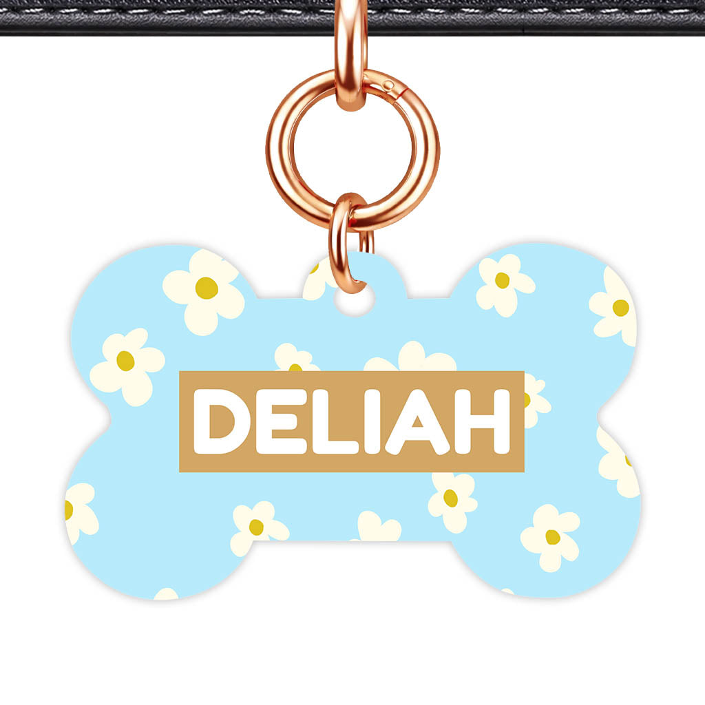 Daisies Blue and Cream QR Smart Pet Id Tag Tag (Dog Tag & Cat Tag)