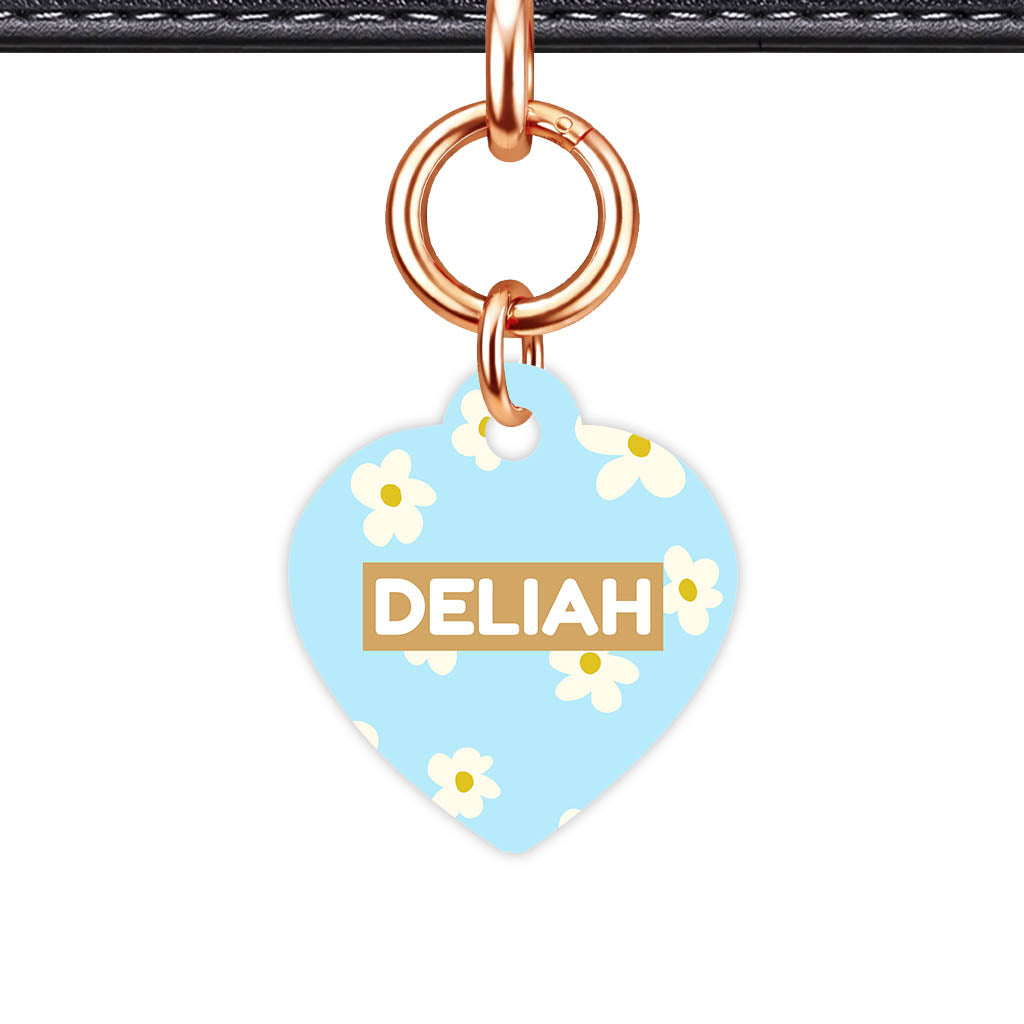 Daisies Blue and Cream QR Smart Pet Id Tag Tag (Dog Tag & Cat Tag)
