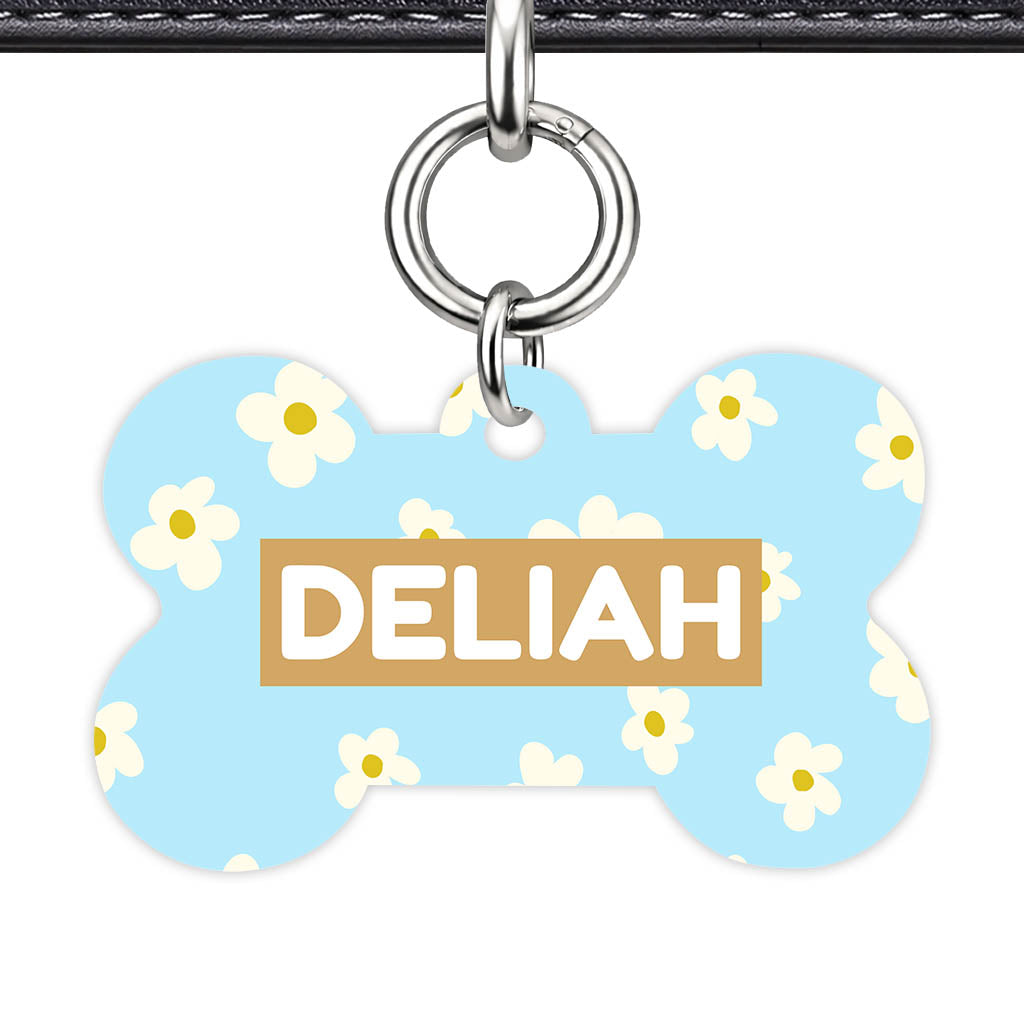 Daisies Blue and Cream QR Smart Pet Id Tag Tag (Dog Tag & Cat Tag)