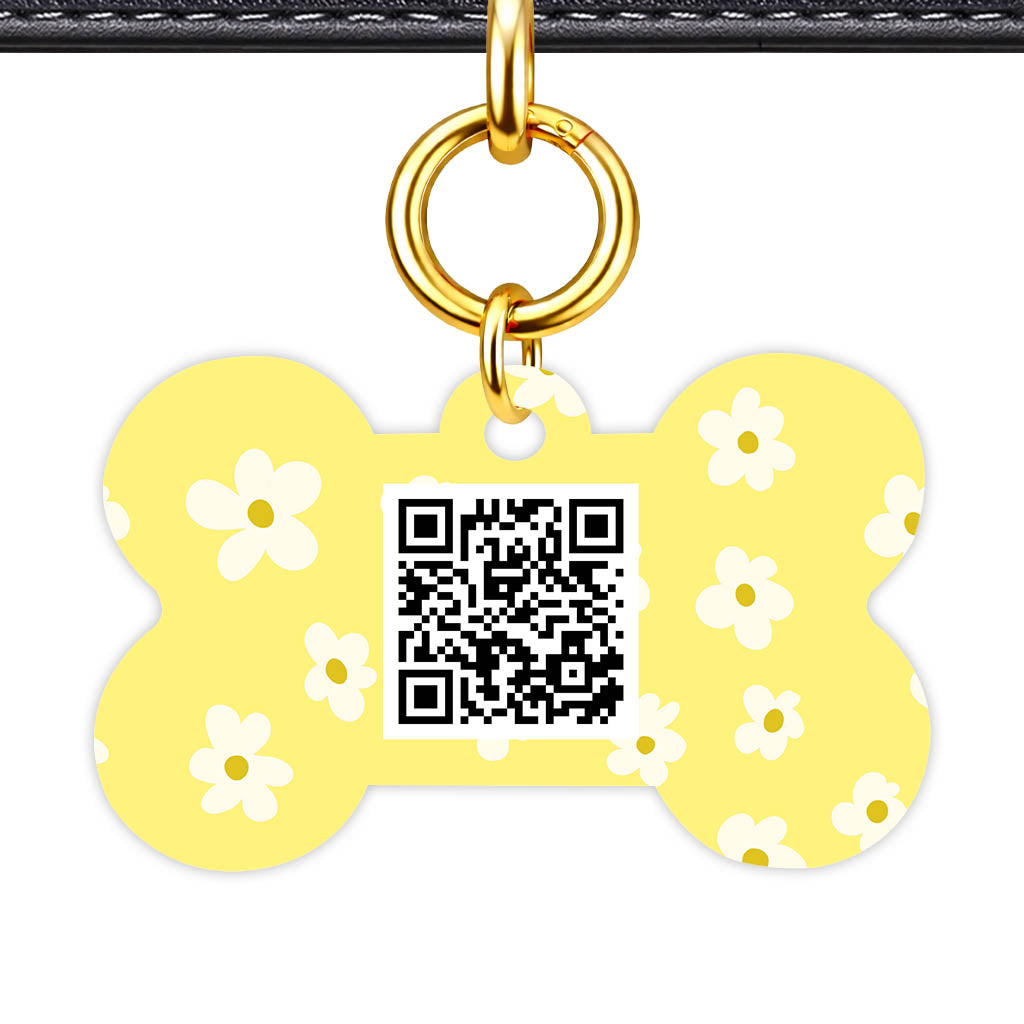 Daisies Yellow QR Smart Pet Id Tag Tag (Dog Tag & Cat Tag)