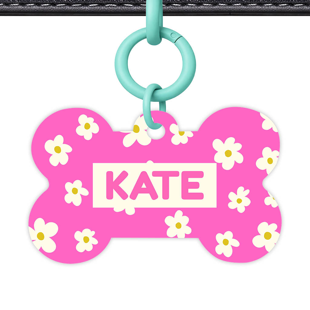 Daisies Pink QR Smart Pet Id Tag Tag (Dog Tag & Cat Tag)