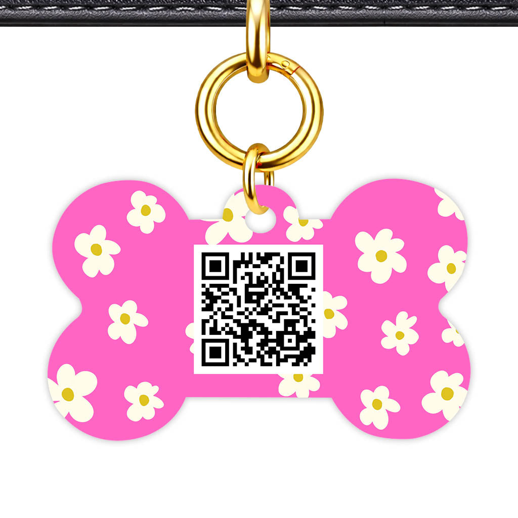 Daisies Pink QR Smart Pet Id Tag Tag (Dog Tag & Cat Tag)