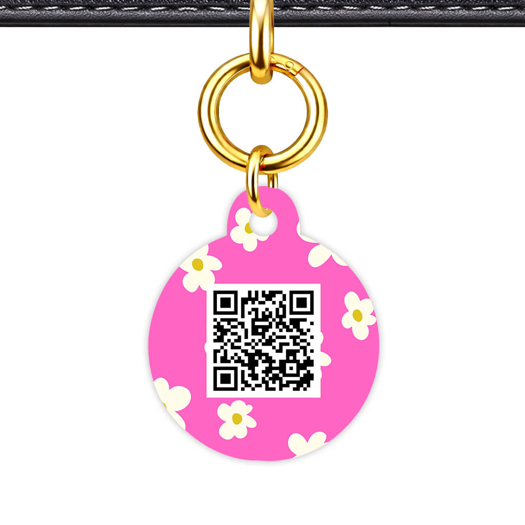 Daisies Pink QR Smart Pet Id Tag Tag (Dog Tag & Cat Tag)