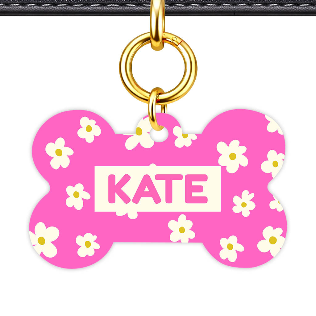 Daisies Pink QR Smart Pet Id Tag Tag (Dog Tag & Cat Tag)