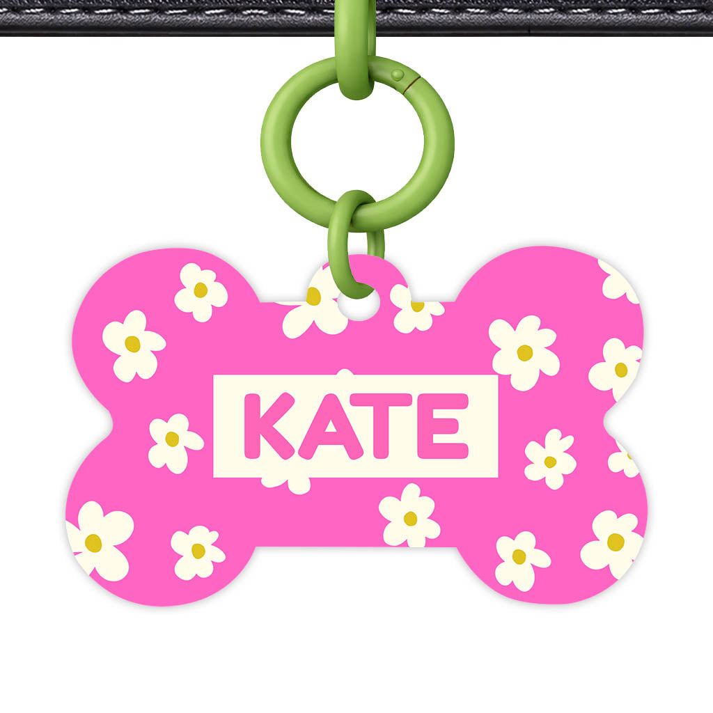 Daisies Pink QR Smart Pet Id Tag Tag (Dog Tag & Cat Tag)