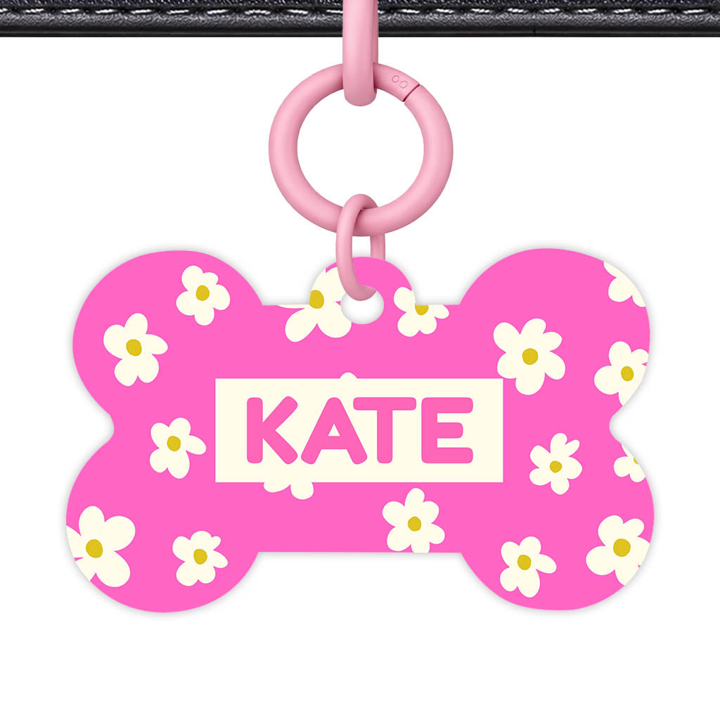 Daisies Pink QR Smart Pet Id Tag Tag (Dog Tag & Cat Tag)