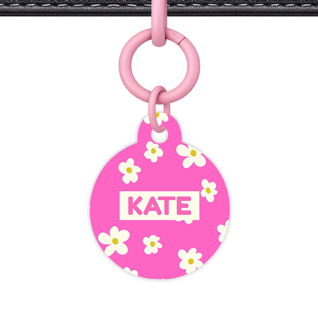 Daisies Pink QR Smart Pet Id Tag Tag (Dog Tag & Cat Tag)