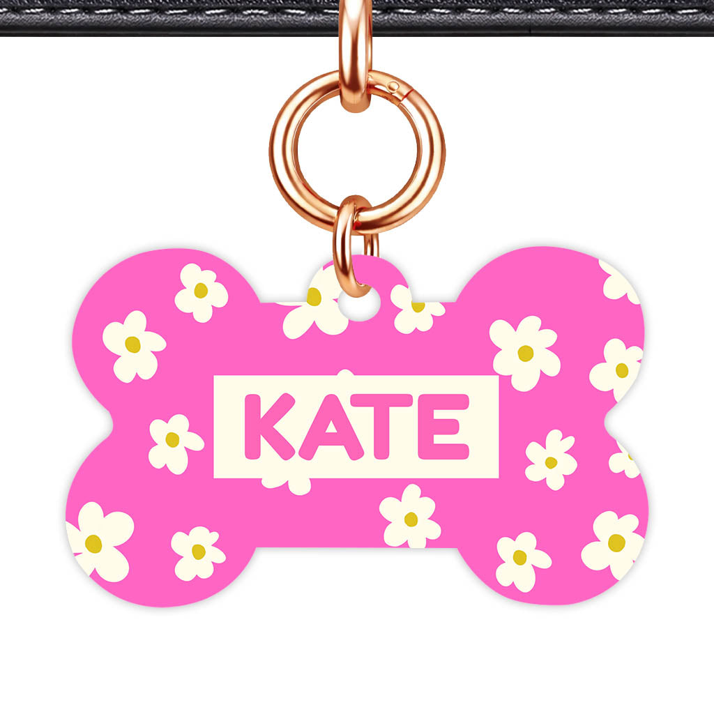 Daisies Pink QR Smart Pet Id Tag Tag (Dog Tag & Cat Tag)