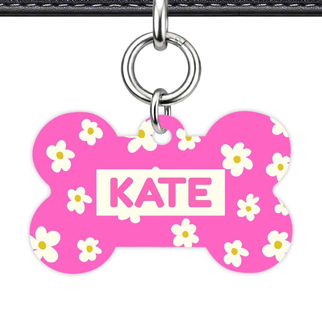 Daisies Pink QR Smart Pet Id Tag Tag (Dog Tag & Cat Tag)