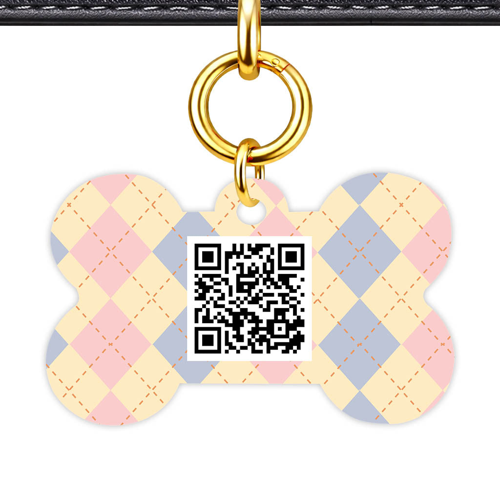 Pink Tweedy Diamonds QR Smart Pet Id Tag Tag (Dog Tag & Cat Tag)