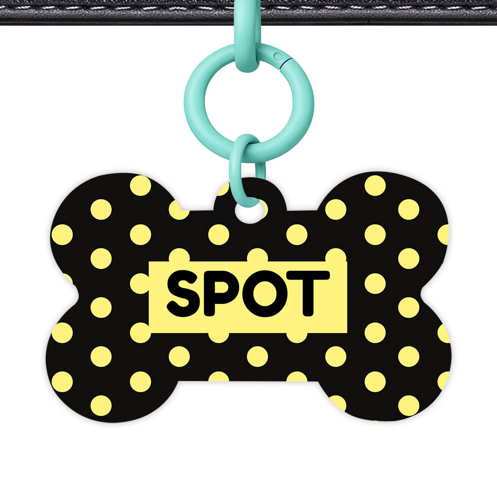 Yellow Black Polka QR Smart Pet Id Tag Tag (Dog Tag & Cat Tag)