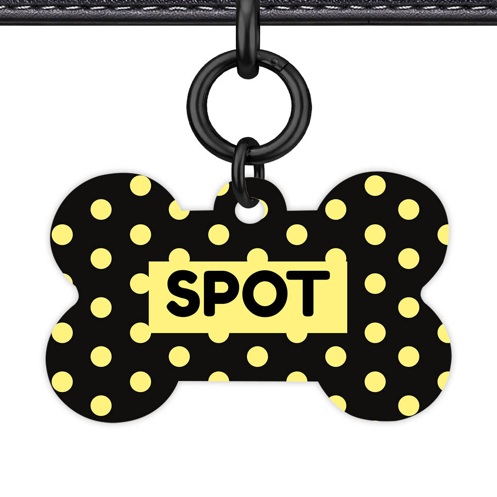 Yellow Black Polka QR Smart Pet Id Tag Tag (Dog Tag & Cat Tag)