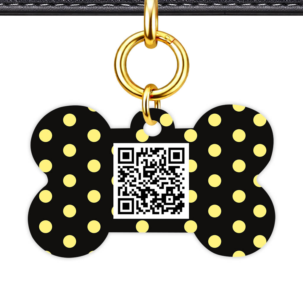Yellow Black Polka QR Smart Pet Id Tag Tag (Dog Tag & Cat Tag)