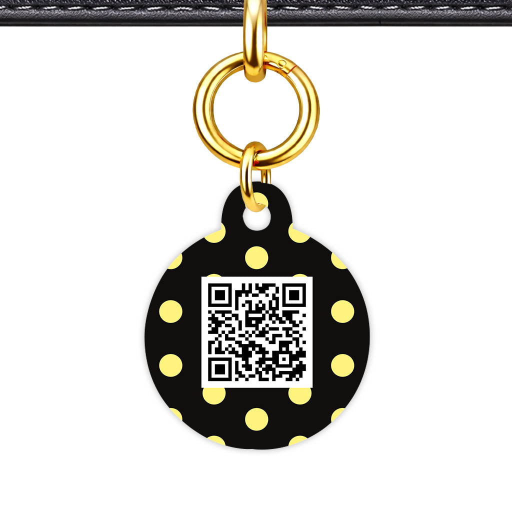 Yellow Black Polka QR Smart Pet Id Tag Tag (Dog Tag & Cat Tag)
