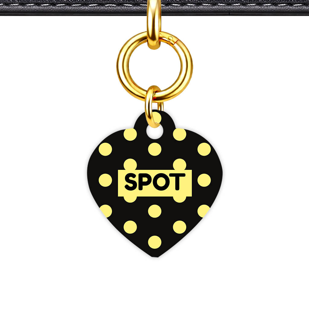 Patterns Dog Tag Gold QR Smart Vol 16 | 5 Designs | Heart Bone Circle | Pet ID Tag - Qr Smart Id Unique Yellow Black Polka Qr Smart Pet Id Dog Tag And Cat Tag Pattern 0103