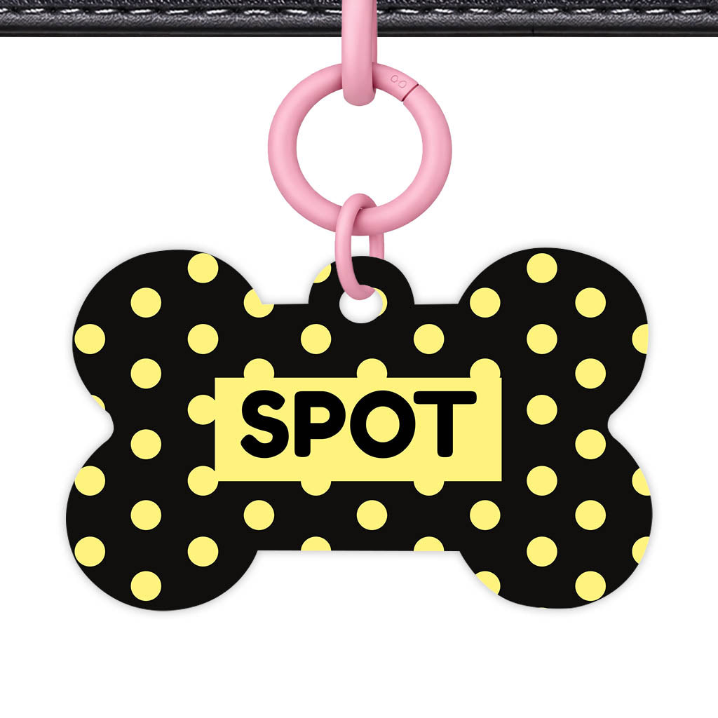 Yellow Black Polka QR Smart Pet Id Tag Tag (Dog Tag & Cat Tag)