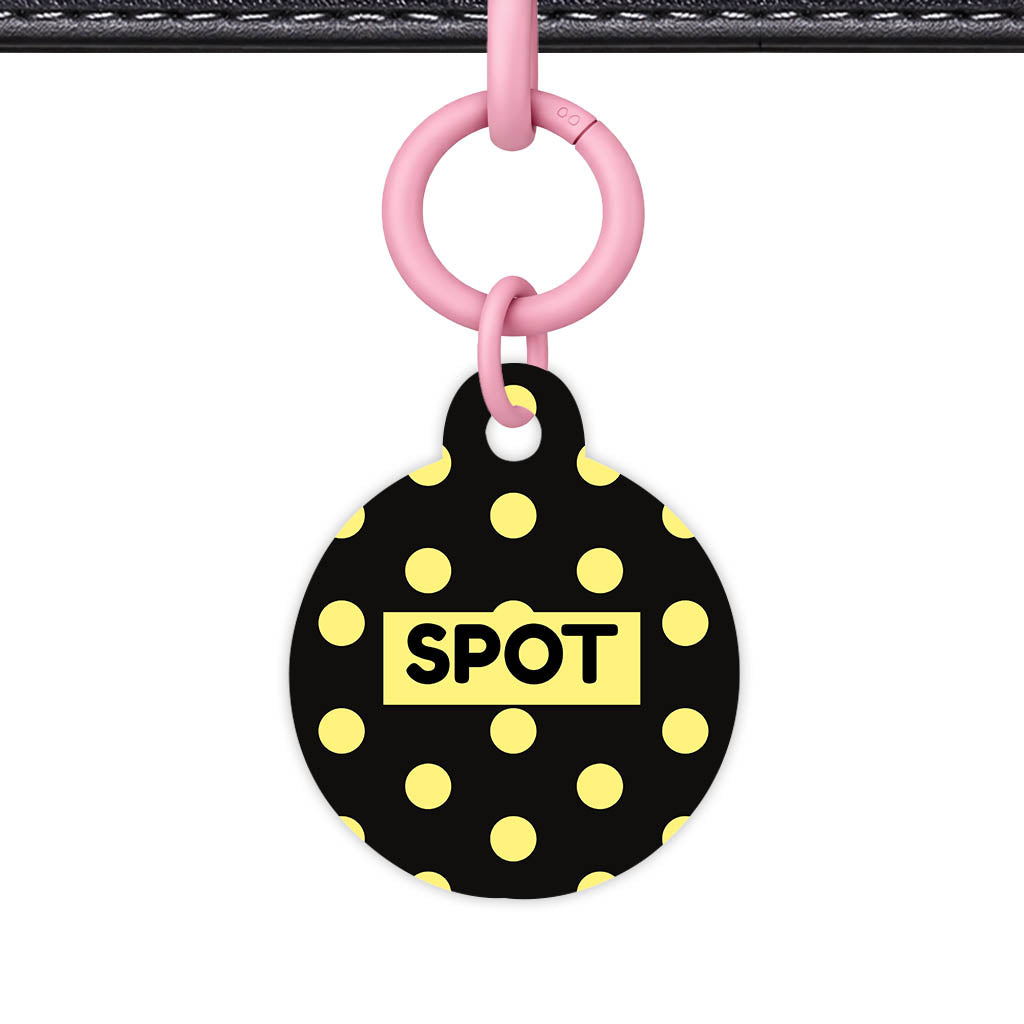 Yellow Black Polka QR Smart Pet Id Tag Tag (Dog Tag & Cat Tag)