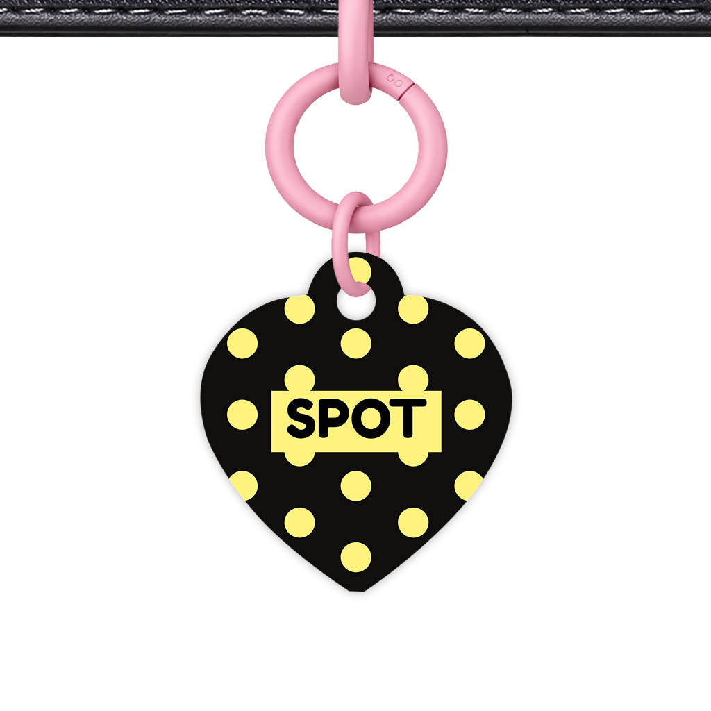 Yellow Black Polka QR Smart Pet Id Tag Tag (Dog Tag & Cat Tag)