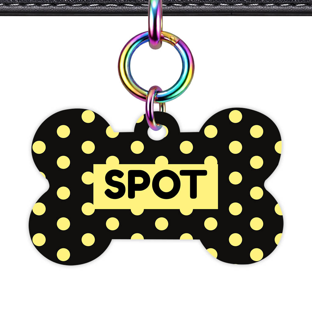 Yellow Black Polka QR Smart Pet Id Tag Tag (Dog Tag & Cat Tag)