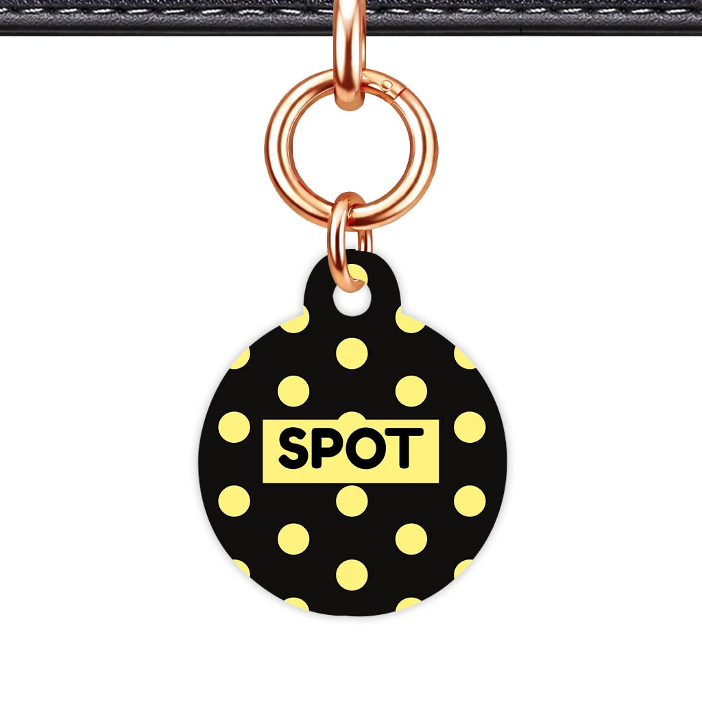 Yellow Black Polka QR Smart Pet Id Tag Tag (Dog Tag & Cat Tag)