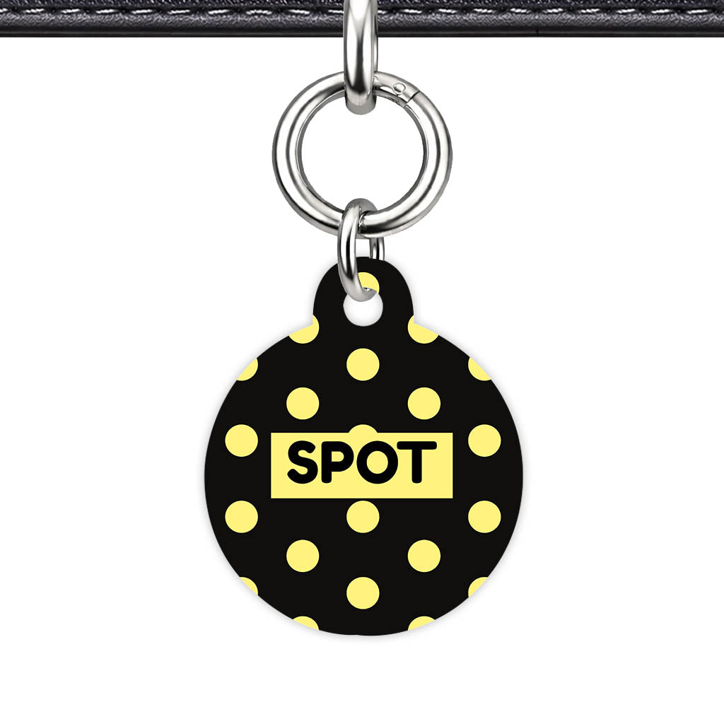 Yellow Black Polka QR Smart Pet Id Tag Tag (Dog Tag & Cat Tag)
