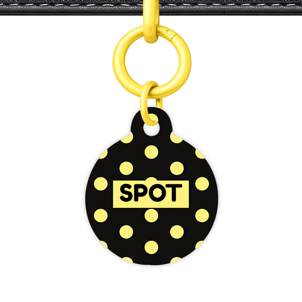 Yellow Black Polka QR Smart Pet Id Tag Tag (Dog Tag & Cat Tag)