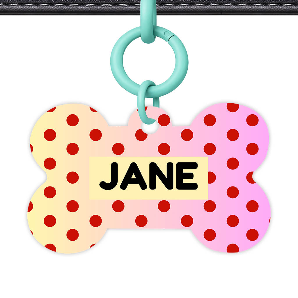 Yellow Pink Polka QR Smart Pet Id Tag Tag (Dog Tag & Cat Tag)