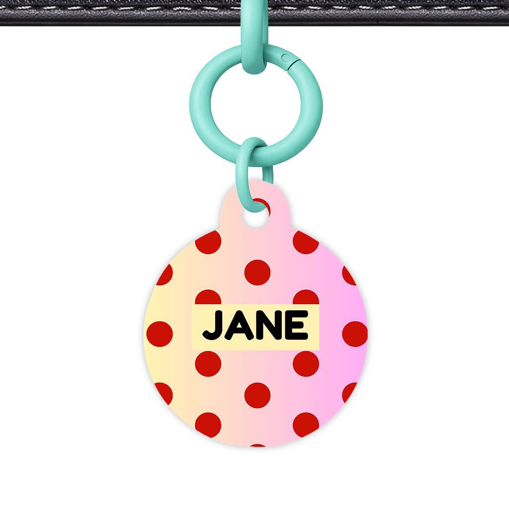 Yellow Pink Polka QR Smart Pet Id Tag Tag (Dog Tag & Cat Tag)