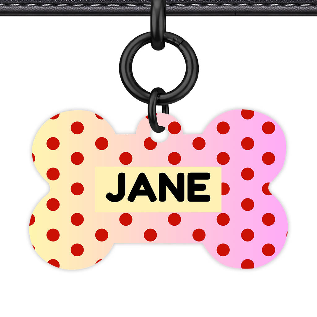 Yellow Pink Polka QR Smart Pet Id Tag Tag (Dog Tag & Cat Tag)
