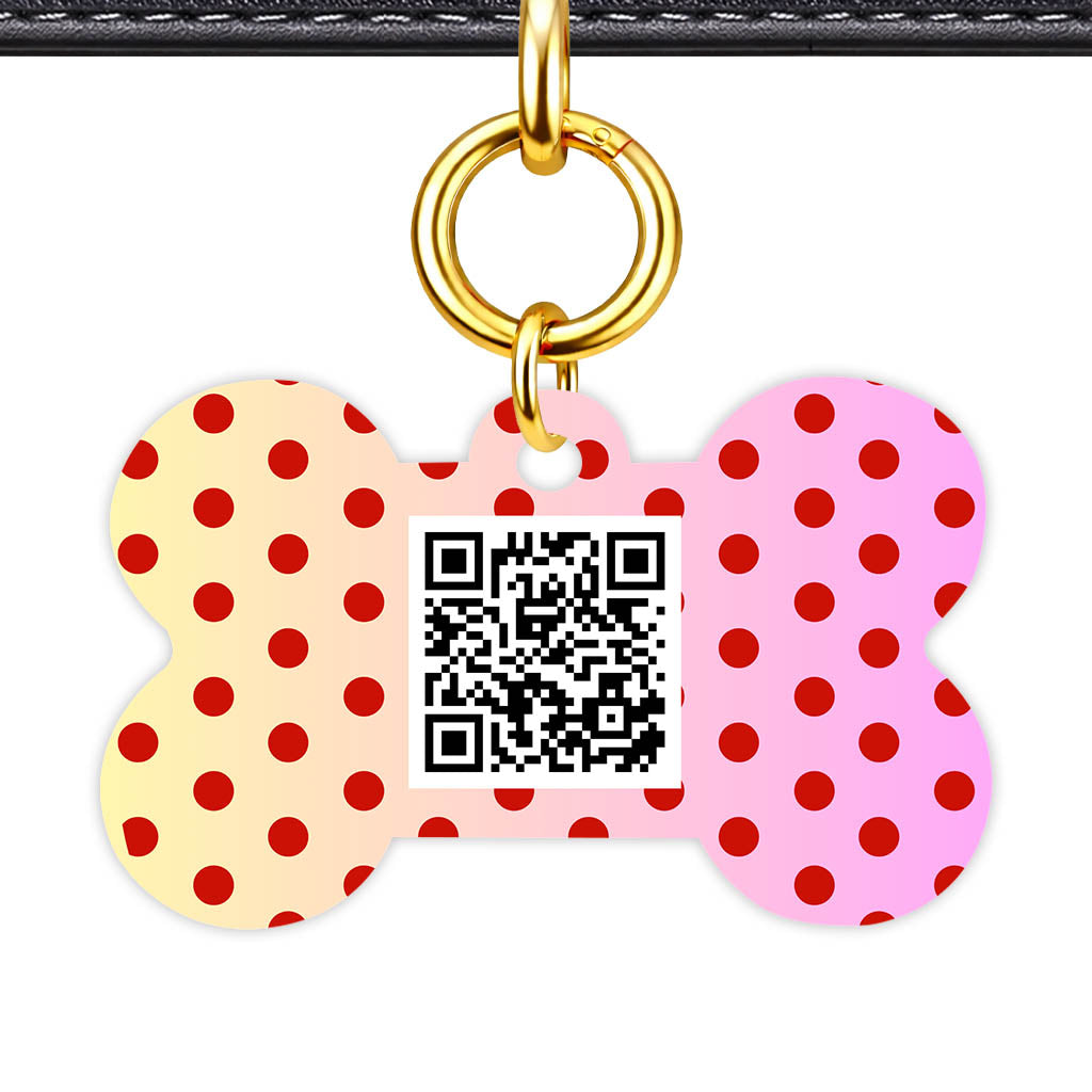 Yellow Pink Polka QR Smart Pet Id Tag Tag (Dog Tag & Cat Tag)