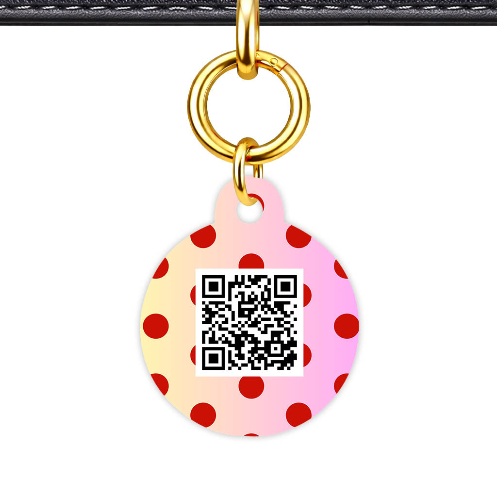 Yellow Pink Polka QR Smart Pet Id Tag Tag (Dog Tag & Cat Tag)