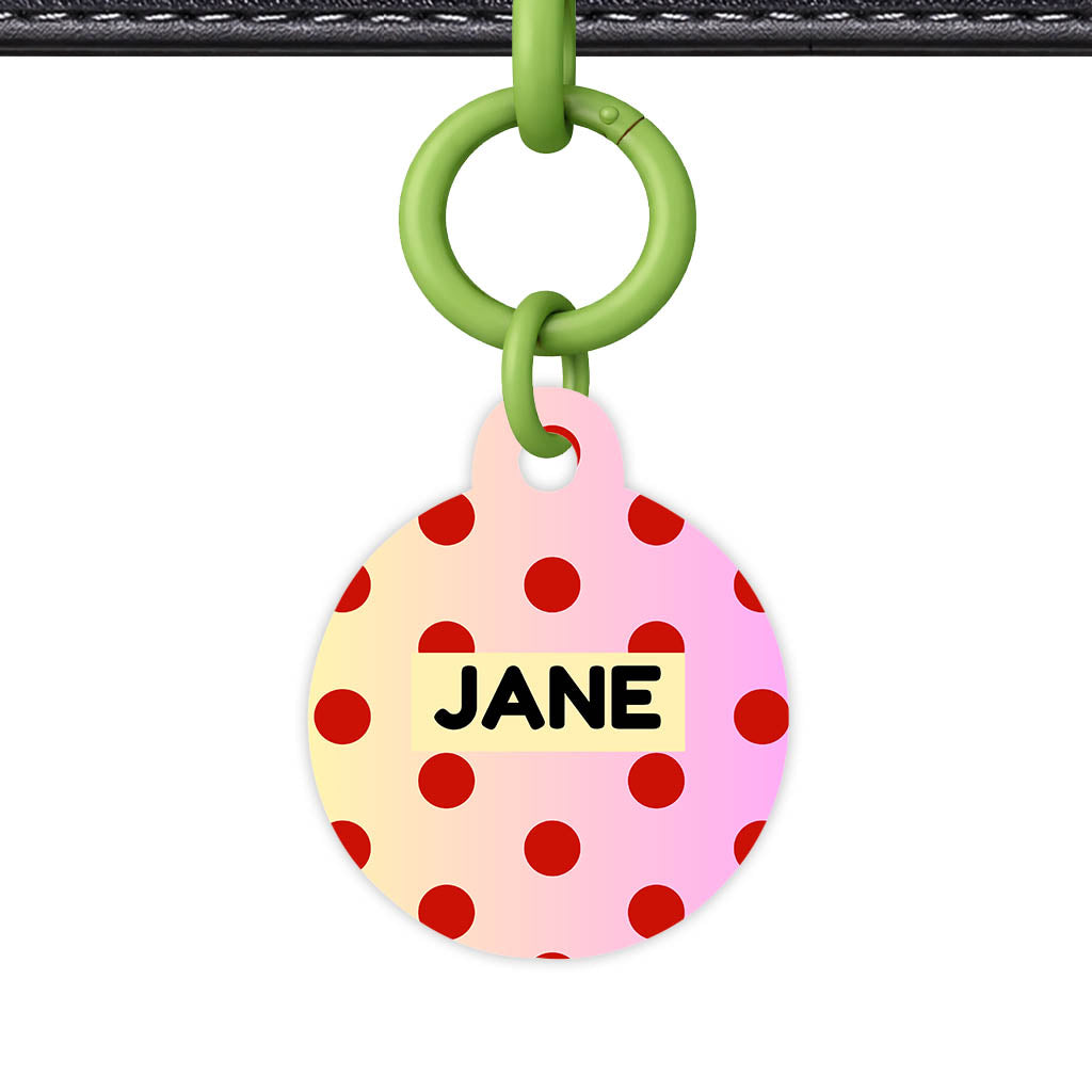 Yellow Pink Polka QR Smart Pet Id Tag Tag (Dog Tag & Cat Tag)