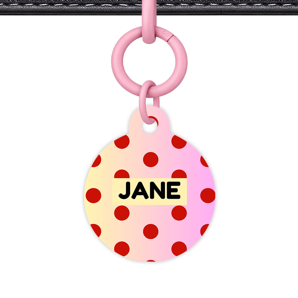 Yellow Pink Polka QR Smart Pet Id Tag Tag (Dog Tag & Cat Tag)