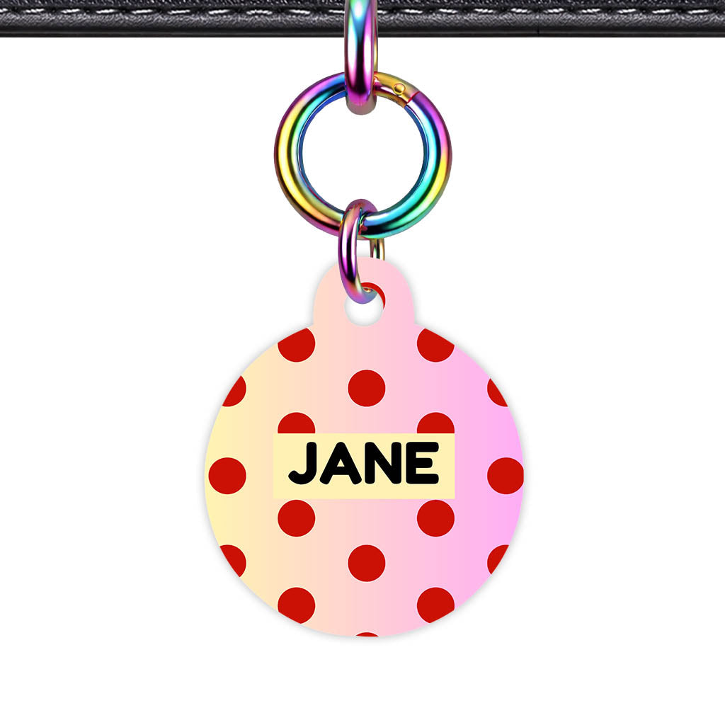 Yellow Pink Polka QR Smart Pet Id Tag Tag (Dog Tag & Cat Tag)