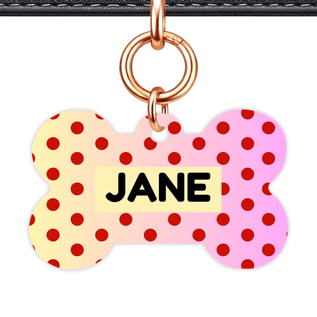 Yellow Pink Polka QR Smart Pet Id Tag Tag (Dog Tag & Cat Tag)