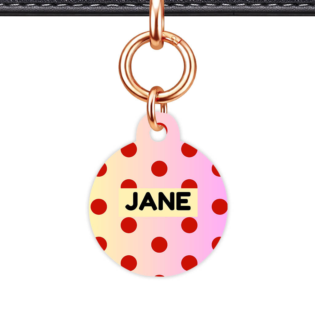 Yellow Pink Polka QR Smart Pet Id Tag Tag (Dog Tag & Cat Tag)
