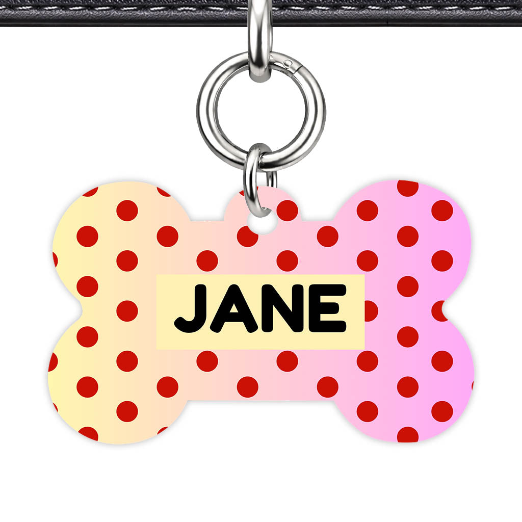 Yellow Pink Polka QR Smart Pet Id Tag Tag (Dog Tag & Cat Tag)
