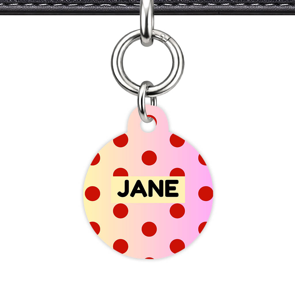 Yellow Pink Polka QR Smart Pet Id Tag Tag (Dog Tag & Cat Tag)