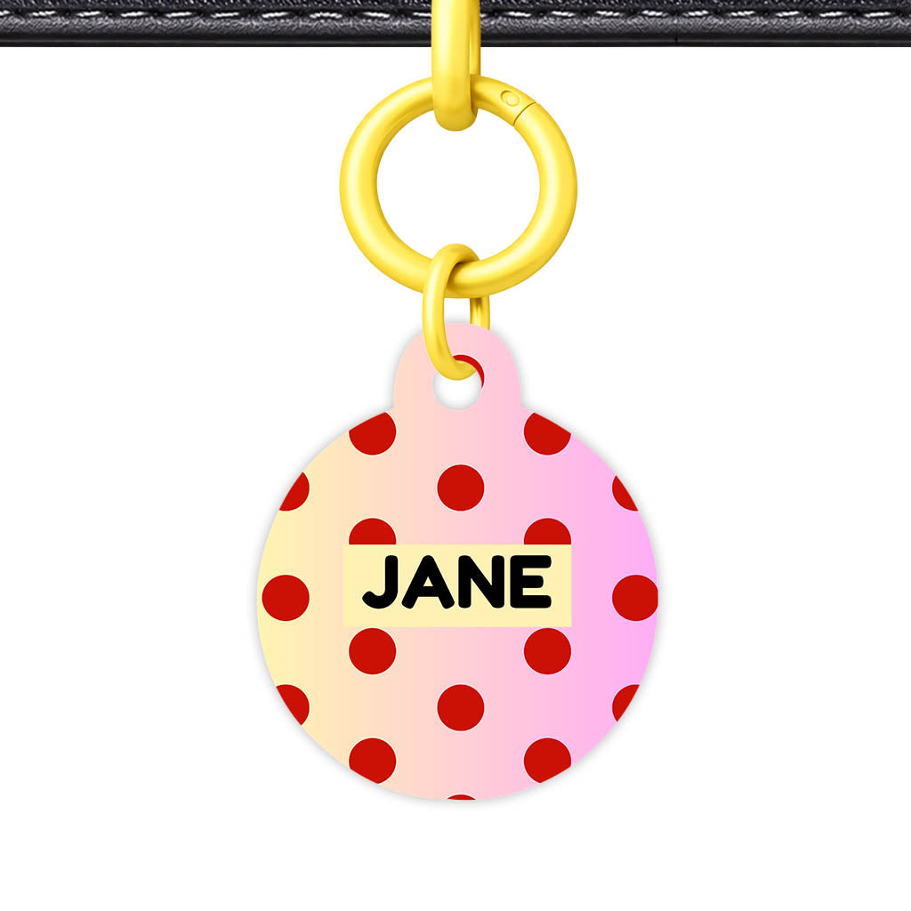 Yellow Pink Polka QR Smart Pet Id Tag Tag (Dog Tag & Cat Tag)