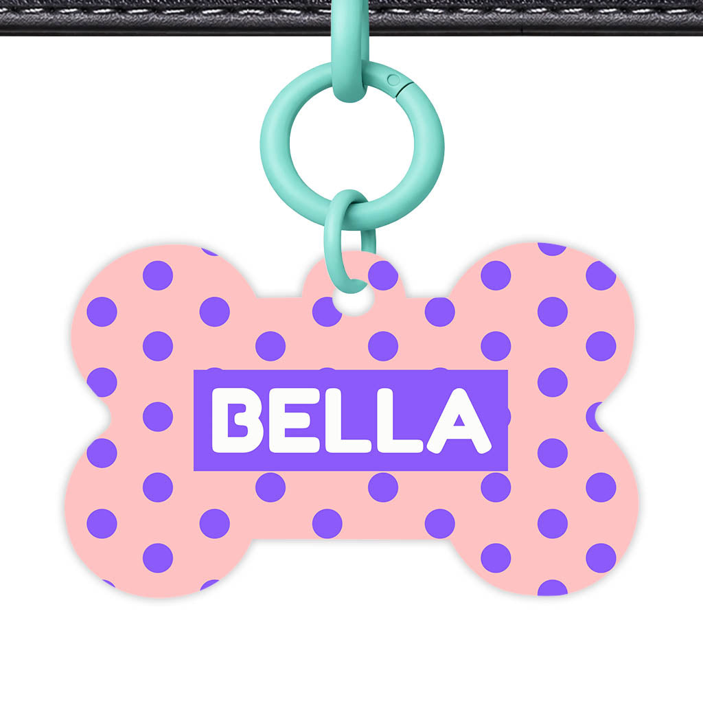 Purple Pink Polka QR Smart Pet Id Tag Tag (Dog Tag & Cat Tag)