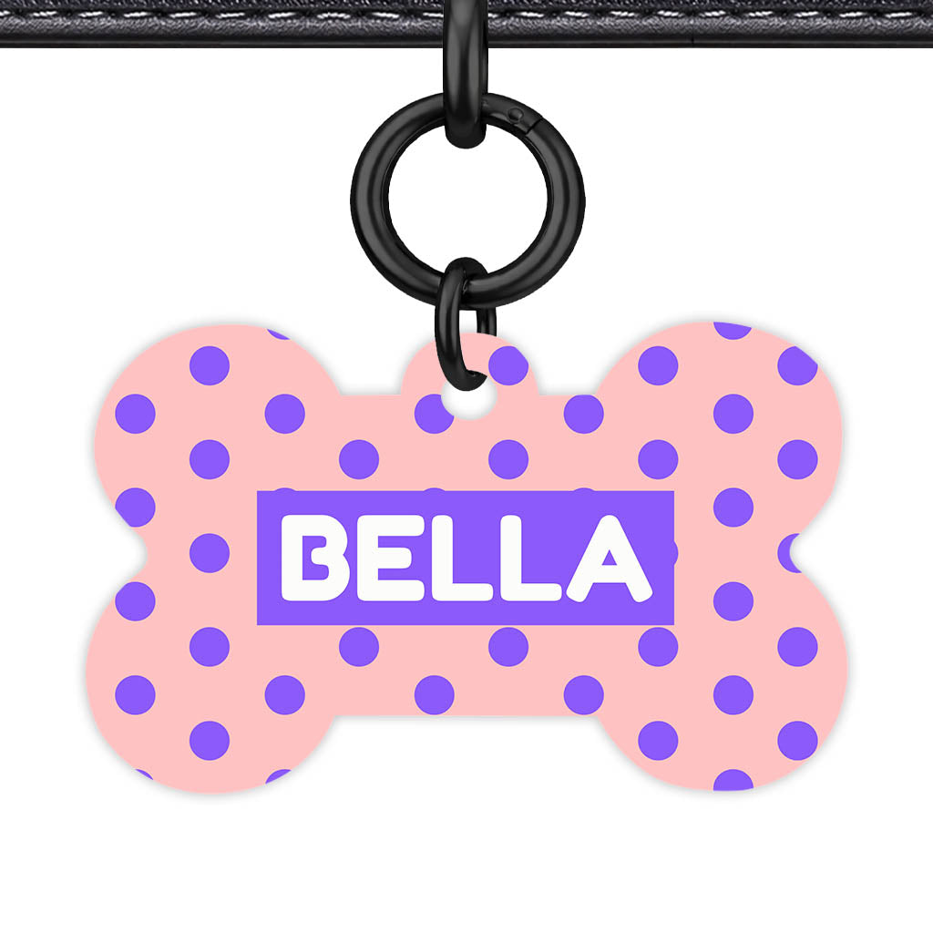 Purple Pink Polka QR Smart Pet Id Tag Tag (Dog Tag & Cat Tag)