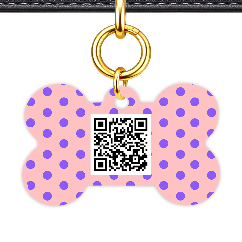 Purple Pink Polka QR Smart Pet Id Tag Tag (Dog Tag & Cat Tag)