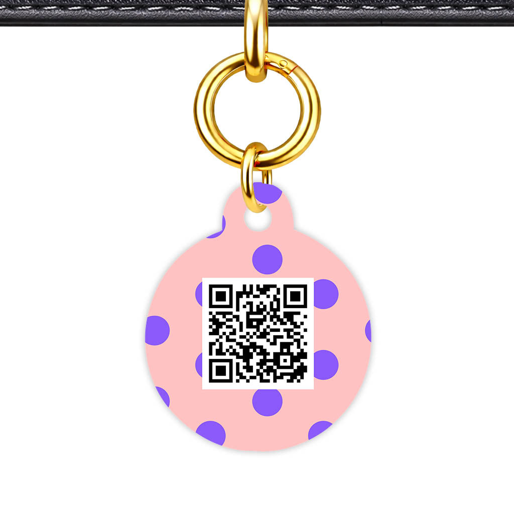 Purple Pink Polka QR Smart Pet Id Tag Tag (Dog Tag & Cat Tag)