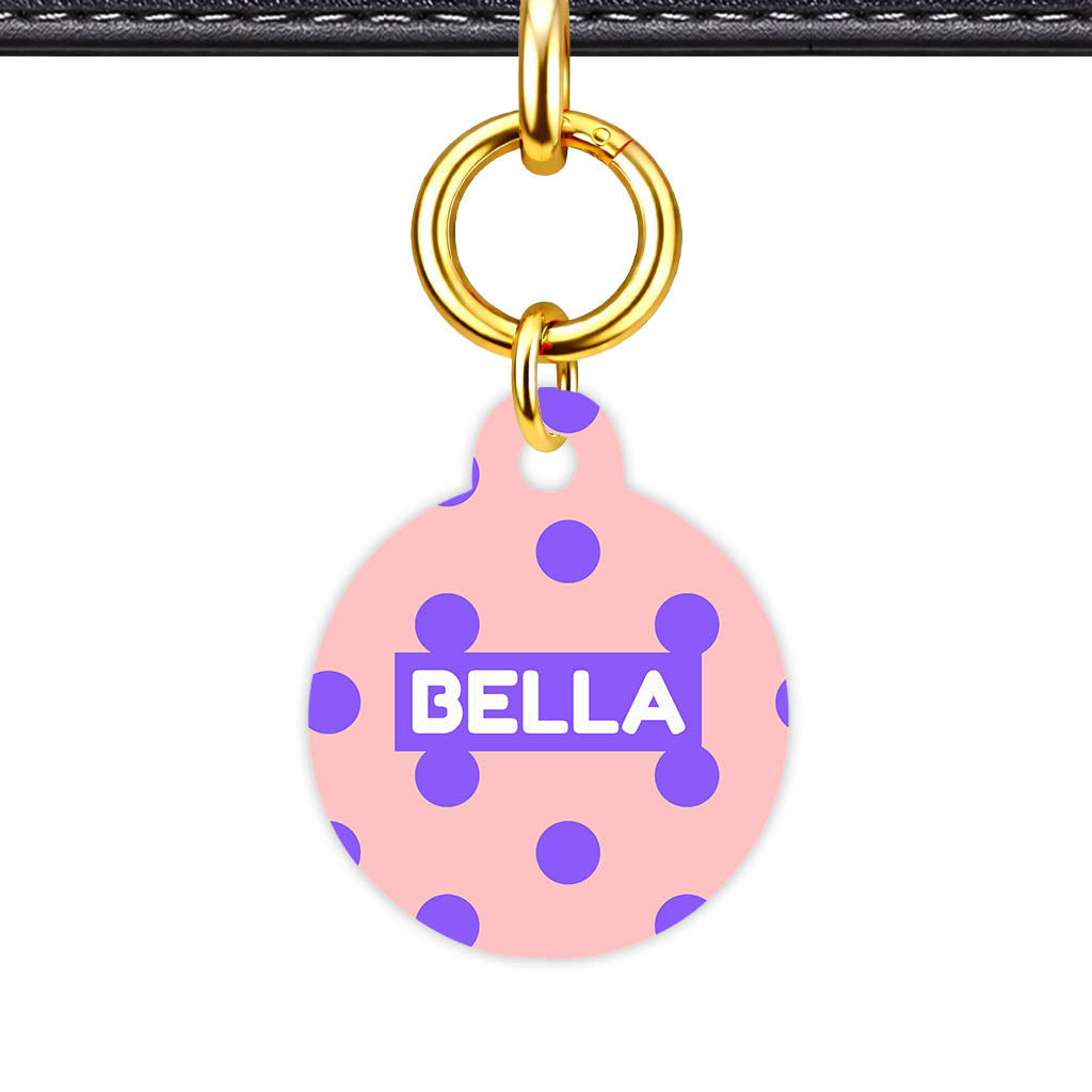Purple Pink Polka QR Smart Pet Id Tag Tag (Dog Tag & Cat Tag)