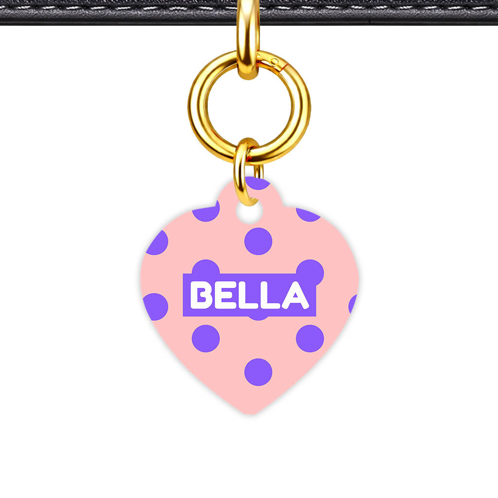 Patterns Dog Tag Gold QR Smart Vol 14 | 5 Designs | Heart Bone Circle | Pet ID Tag - Qr Smart Id Unique Purple Pink Polka Qr Smart Pet Id Dog Tag And Cat Tag Pattern 0106