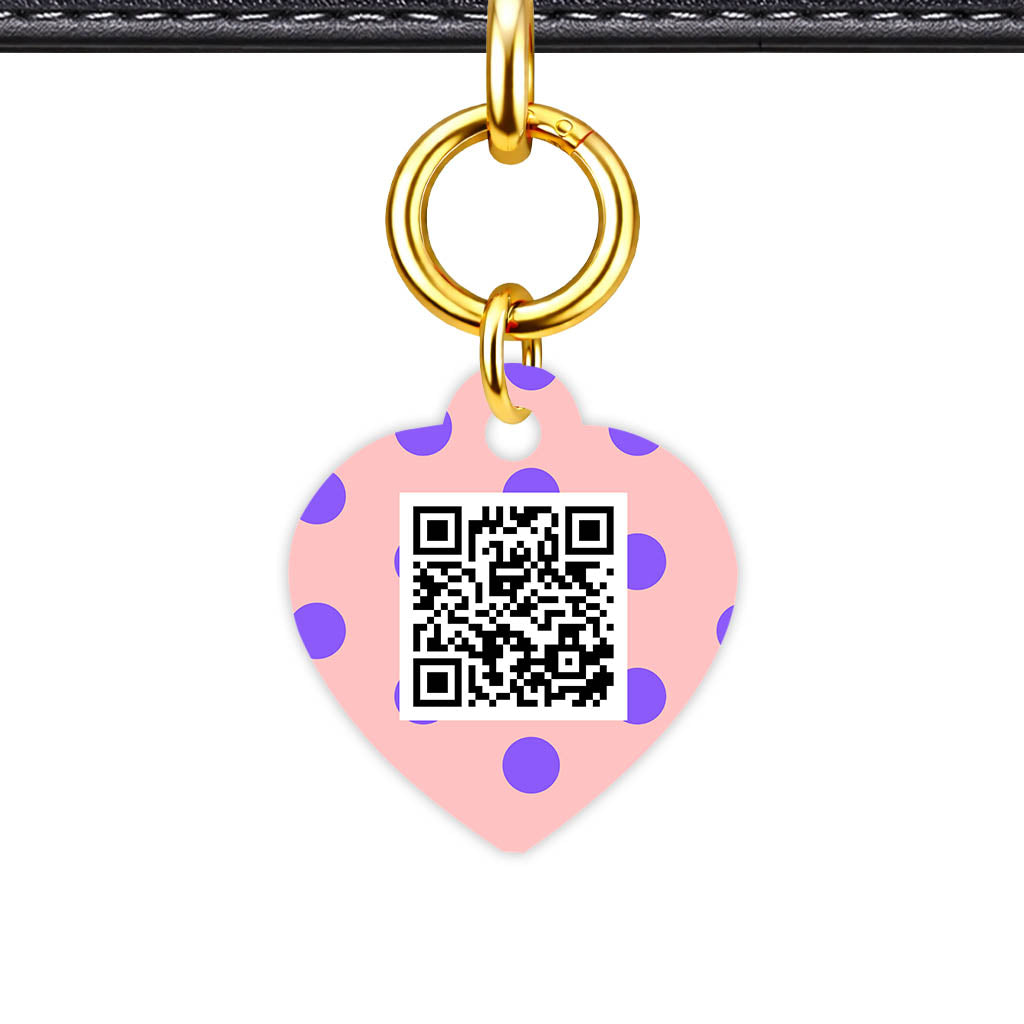Purple Pink Polka QR Smart Pet Id Tag Tag (Dog Tag & Cat Tag)